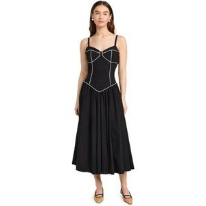 Caroline Constas Orella Midi Dress Black Off White Corset Sweetheart Balletcore